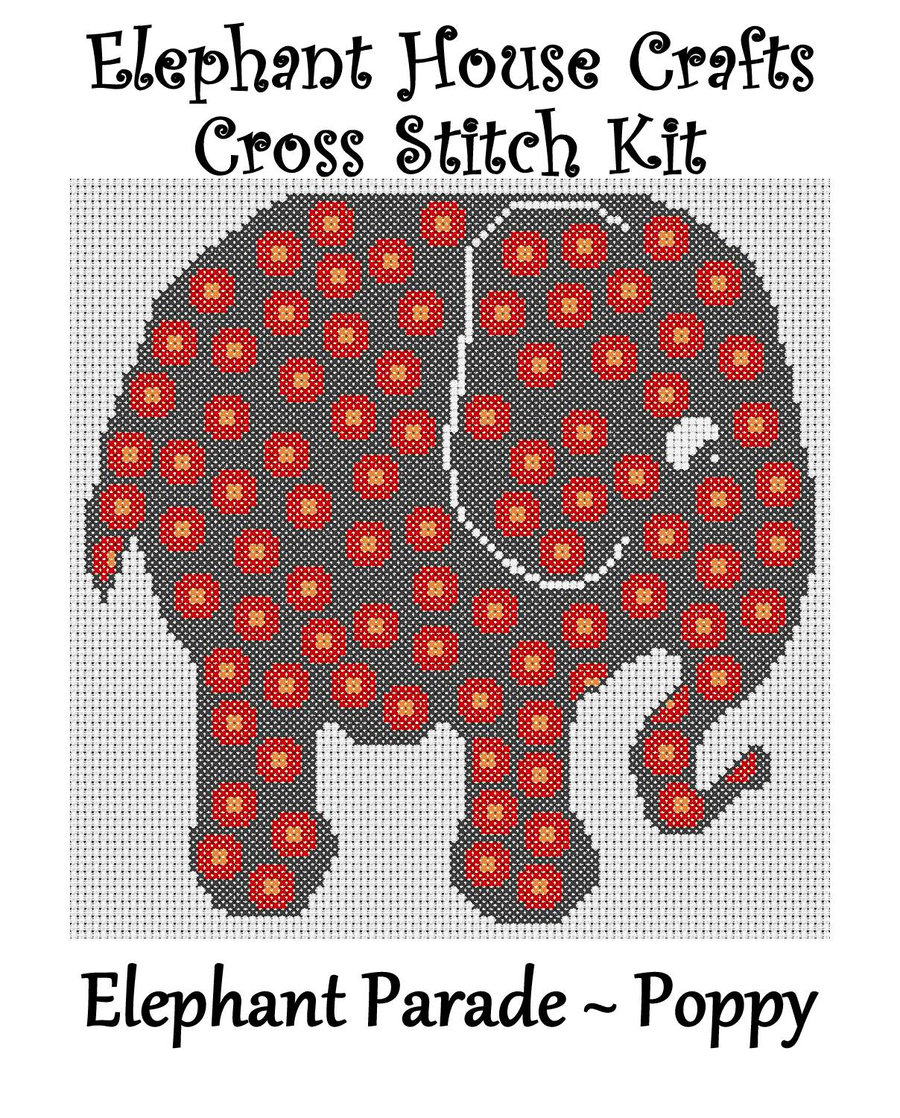 Elephant Parade Cross Stitch Kit Poppy Size Approx 7" x 7"  14 Count Aida
