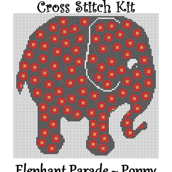 Elephant Parade Cross Stitch Kit Poppy Size Approx 7" x 7"  14 Count Aida