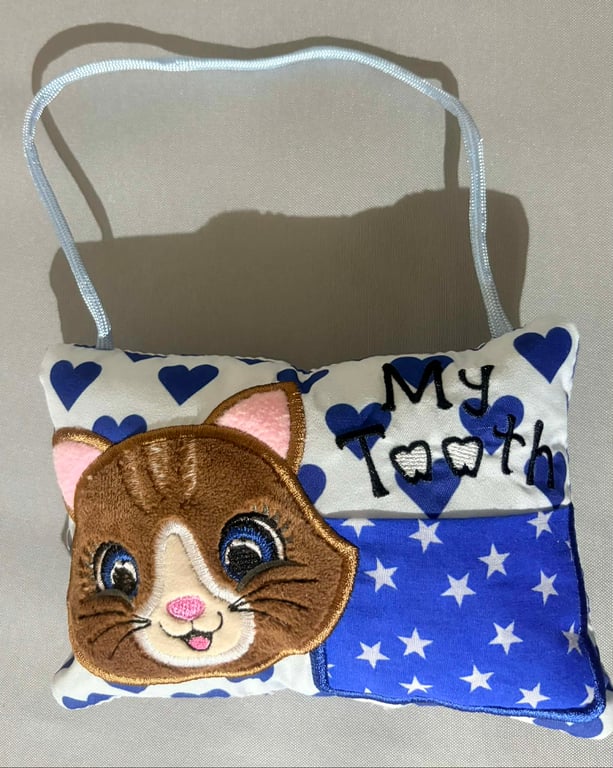  Tooth fairy Pillow, Embroidered Cat