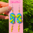 Clay Earrings - 'Leafy Blues'