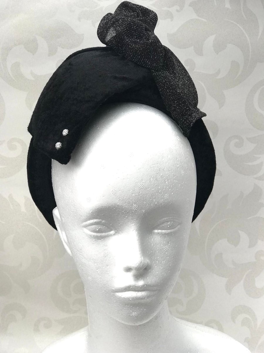 Black Padded Headband Fascinator velvet Headpiece Wedding Races Hairband Halo