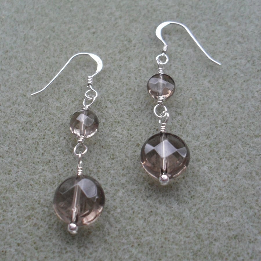 Smoky Quartz Dangle Drop Sterling Silver Earrings