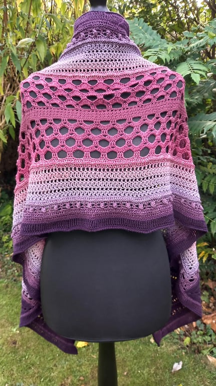 Hand Crocheted Ombre Shawl, Cotton Acrylic Blend
