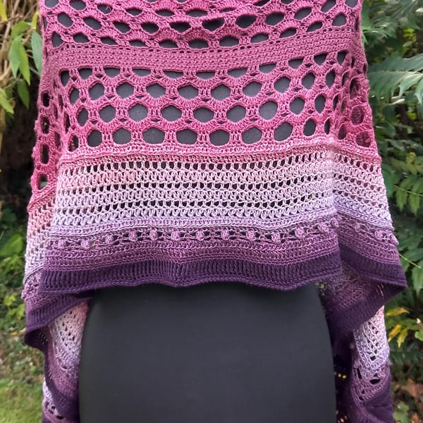 Hand Crocheted Ombre Shawl, Cotton Acrylic Blend