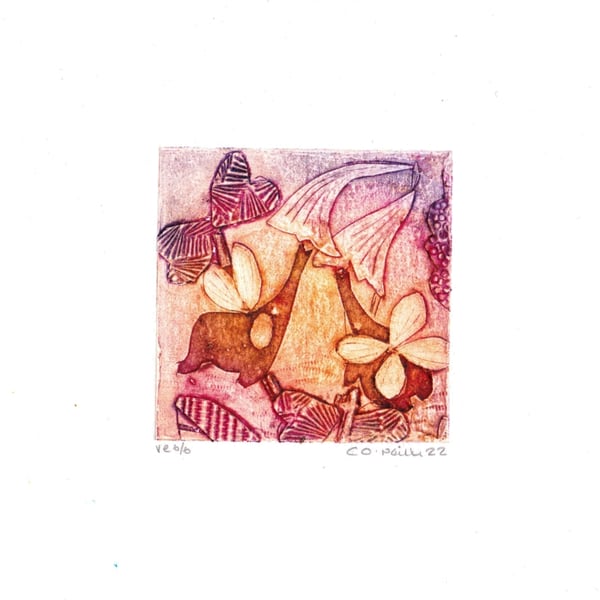 Mini Fantasy Garden  -  Original Collagraph Print