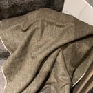 Harris Tweed Green Moss Mini Blanket size 140cm width x 100cm length fleece line