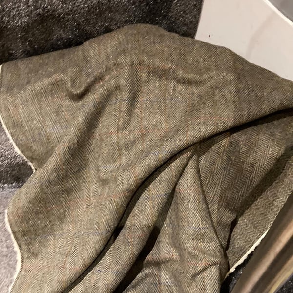 Harris Tweed Green Moss Mini Blanket size 140cm width x 100cm length fleece line