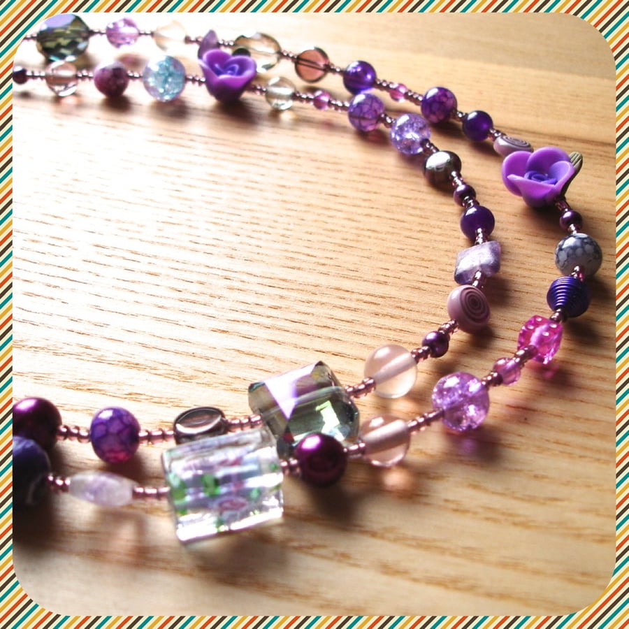 Long Purple Bead Necklace