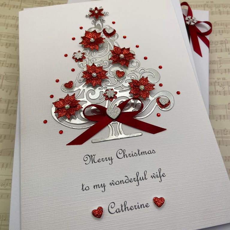 Personalised Handmade Christmas Card Gift Boxed Wife Mum Girlfriend Daughter