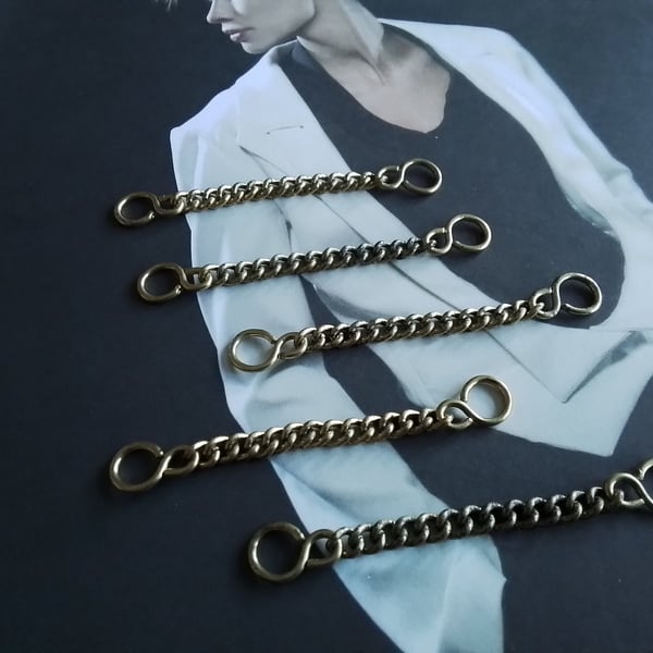 3" 8cm Antique Brass sew on jacket chain hanger, coat hanging chain x 2