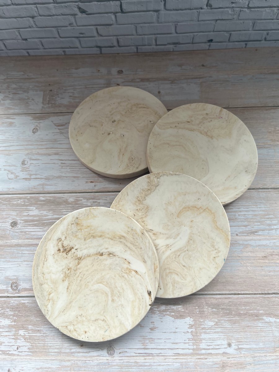 Set of 4 Cream & Brown Marble Effect Coasters