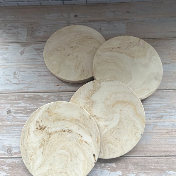 Set of 4 Cream & Brown Marble Effect Coasters
