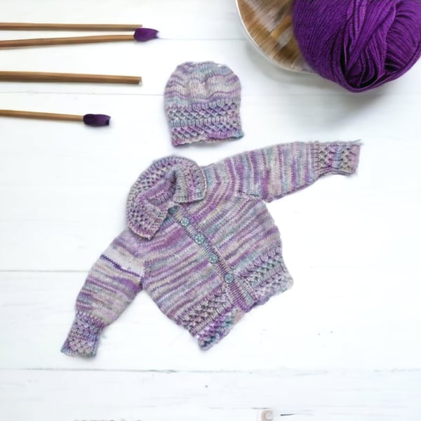 Hand knitted baby smocked cardigan and hat 0 - 6 months  Seconds Sunday