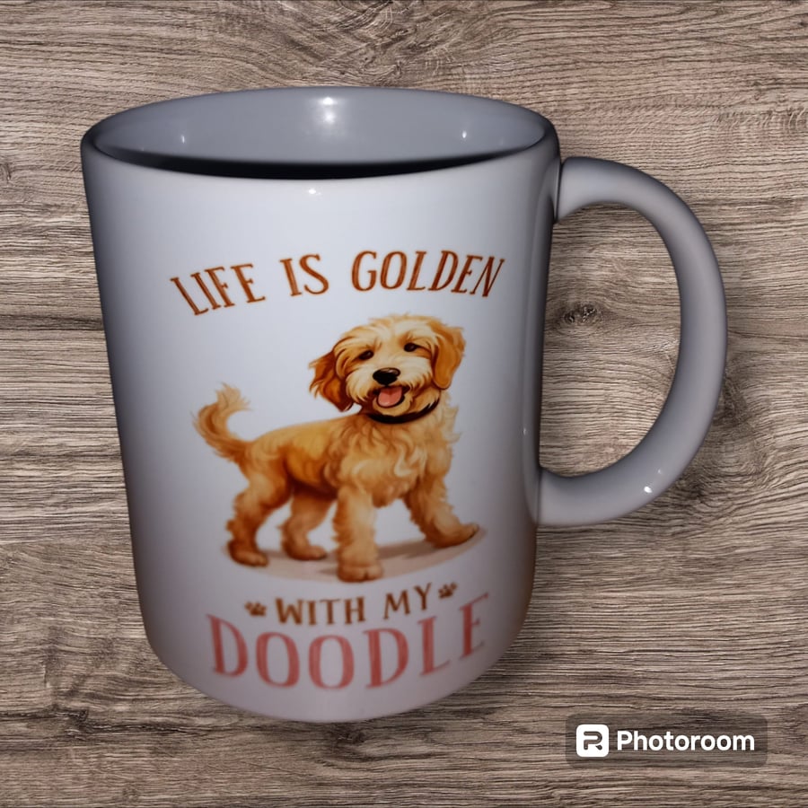 Life is Golden With My Doodle Cute Funny Dog Quote Coffee Mug 11oz