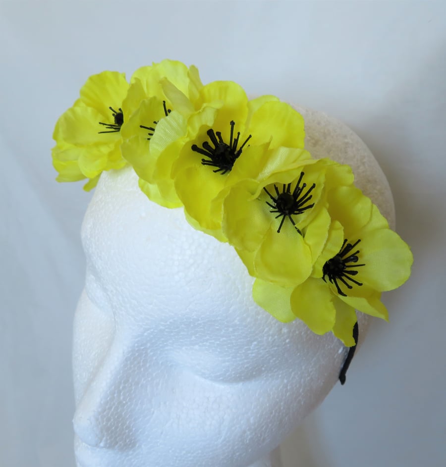 Bright Yellow Blossom Flower Crown Wedding Bridal Headband 