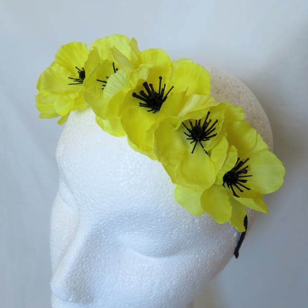 Bright Yellow Blossom Flower Crown Wedding Bridal Headband 