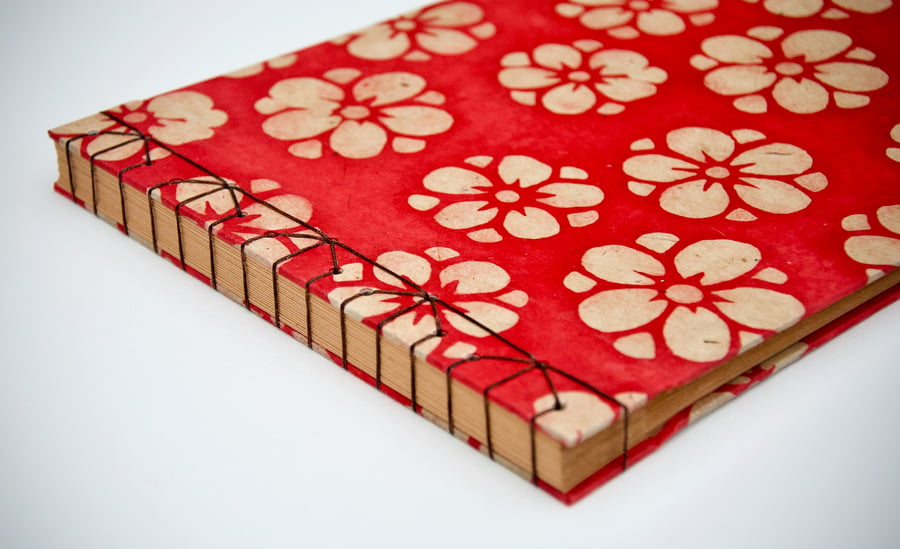 Red flower photo album with Japanese stab binding