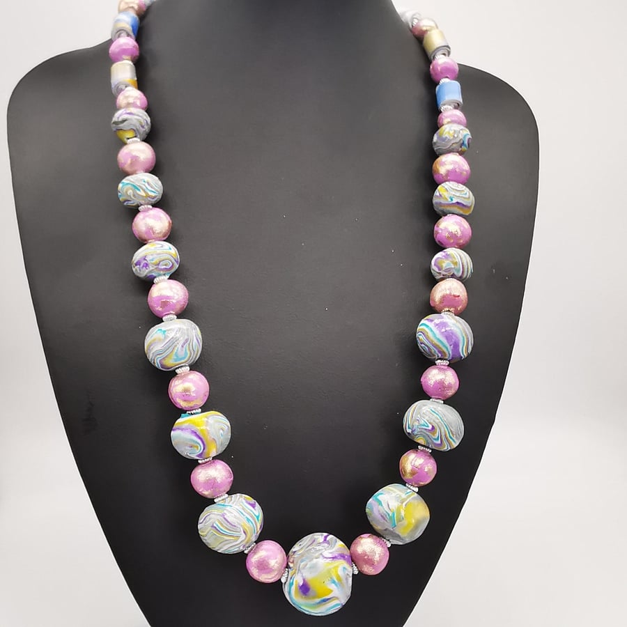 Marbled, handmade bead, statement necklace. 