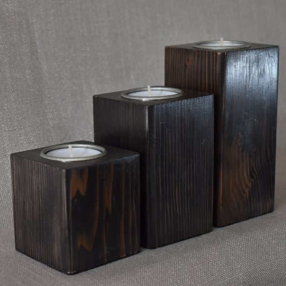 Trio of Upcycled Wooden Tealight Holders, Christmas Table Decor