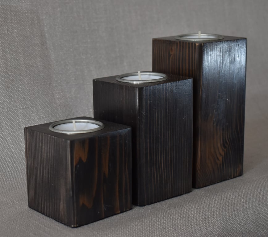 Trio of Upcycled Wooden Tealight Holders, Christmas Table Decor