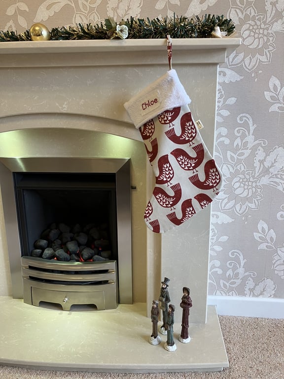 Personalised Christmas Stocking, Love Birds Christmas Stocking, Handmade in UK