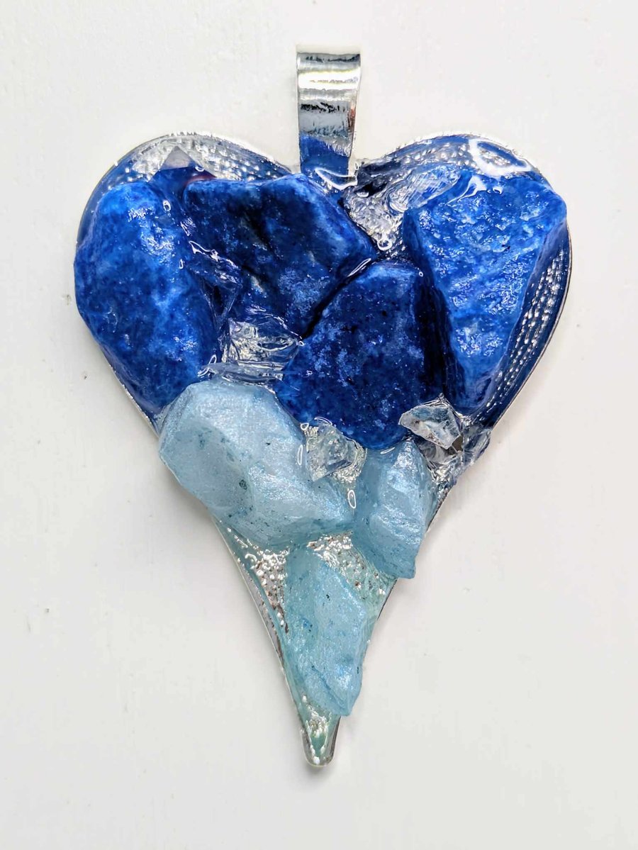 Large Heart Pendant With Blue Rocks