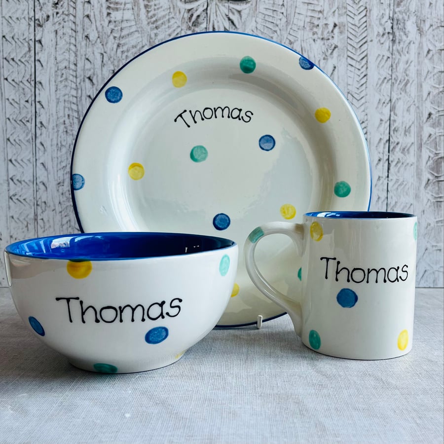 Personalised Spotty Dotty Breakfast Set