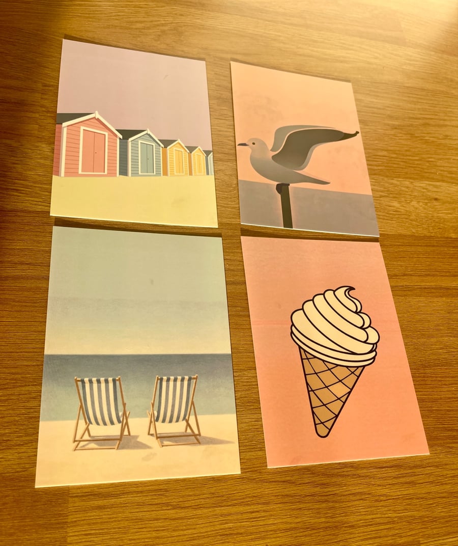 English Seaside Postcard Set - 4 A6 Vintage Style Coastal Prints