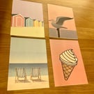 English Seaside Postcard Set - 4 A6 Vintage Style Coastal Prints