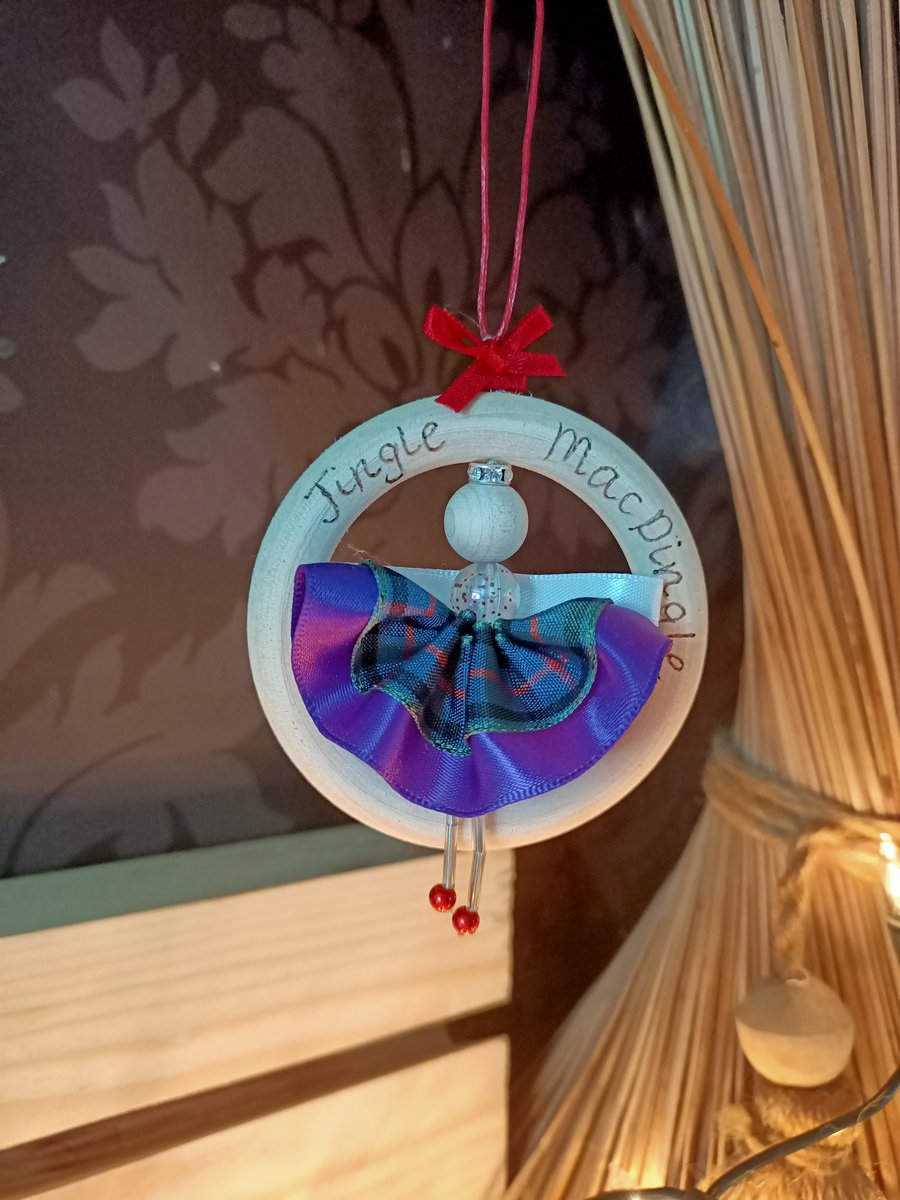 Fairy Christmas decoration tartan handmade Jingle MacDingle pyrography