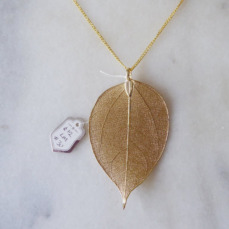 Gold Plated Natural Leaf Pendant no. 4 with gold plated Chain