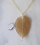 Gold Plated Natural Leaf Pendant no. 4 with gold plated Chain