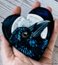 Raven Crow Gothic Moon - Hand Painted Magnetic Heart Art Fridge Magnet - Image 2