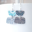 Blue and grey retro flower earrings 