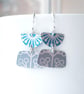 Blue and grey retro flower earrings 