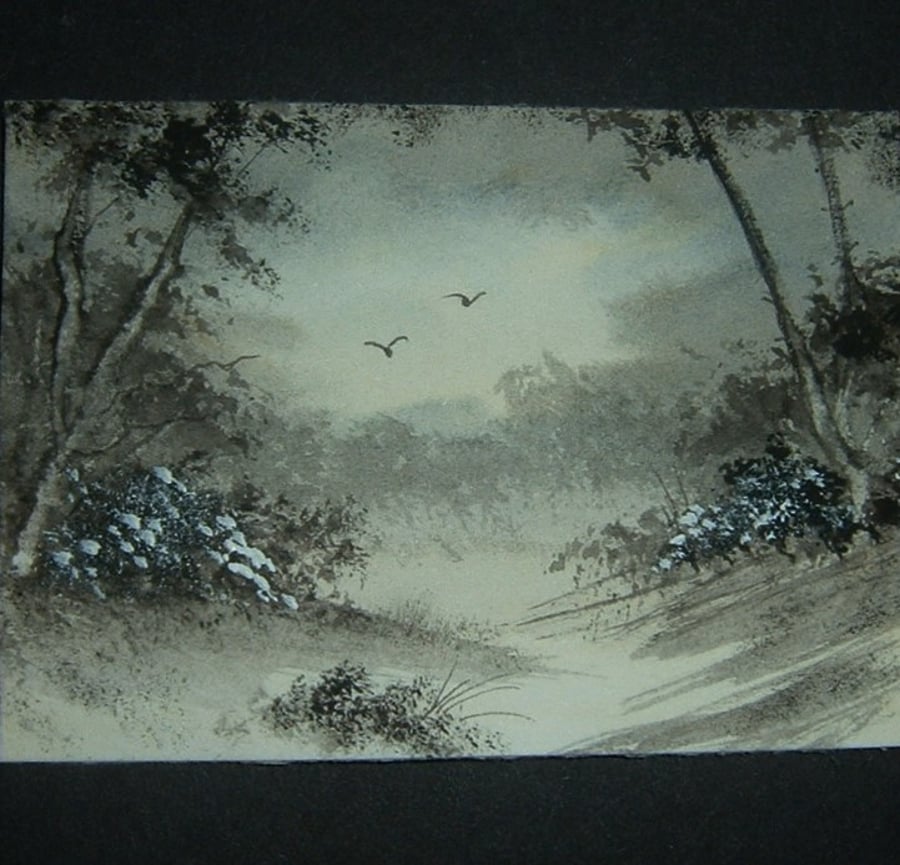 monochrome art painting landscape aceo ref 295
