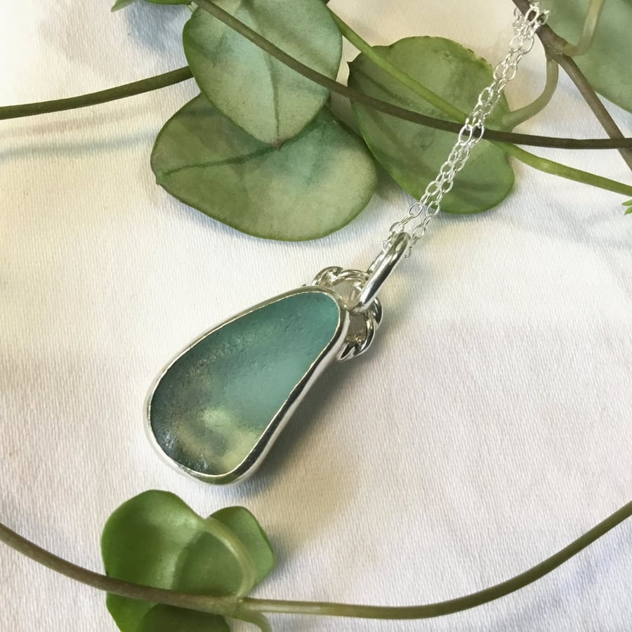 Handcrafted Sterling Silver Cat Silhouette Pendant with Turquoise Seaham Sea Gla