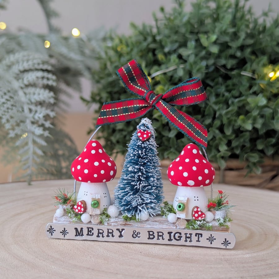 Handmade Wooden Toadstool Christmas Decoration 