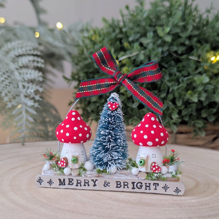 Handmade Wooden Toadstool Christmas Decoration 