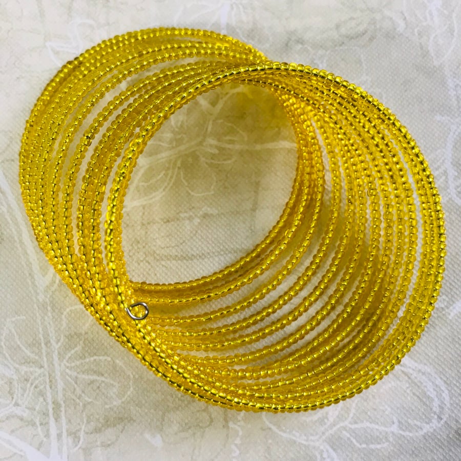 Golden Sun Yellow Beaded Memory Wire Bracelet