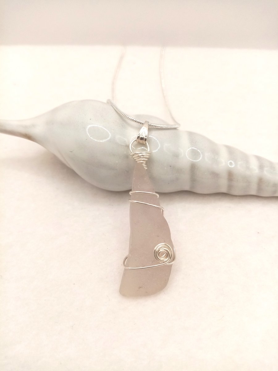 Wire-wrapped Sea Glass Necklace, Sea Glass, Gifts for her, Free Postage 