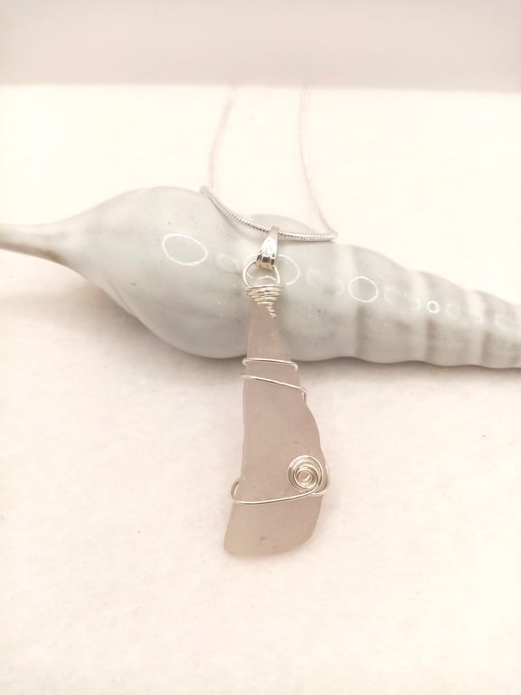Wire-wrapped Sea Glass Necklace, Sea Glass, Gifts for her, Free Postage 