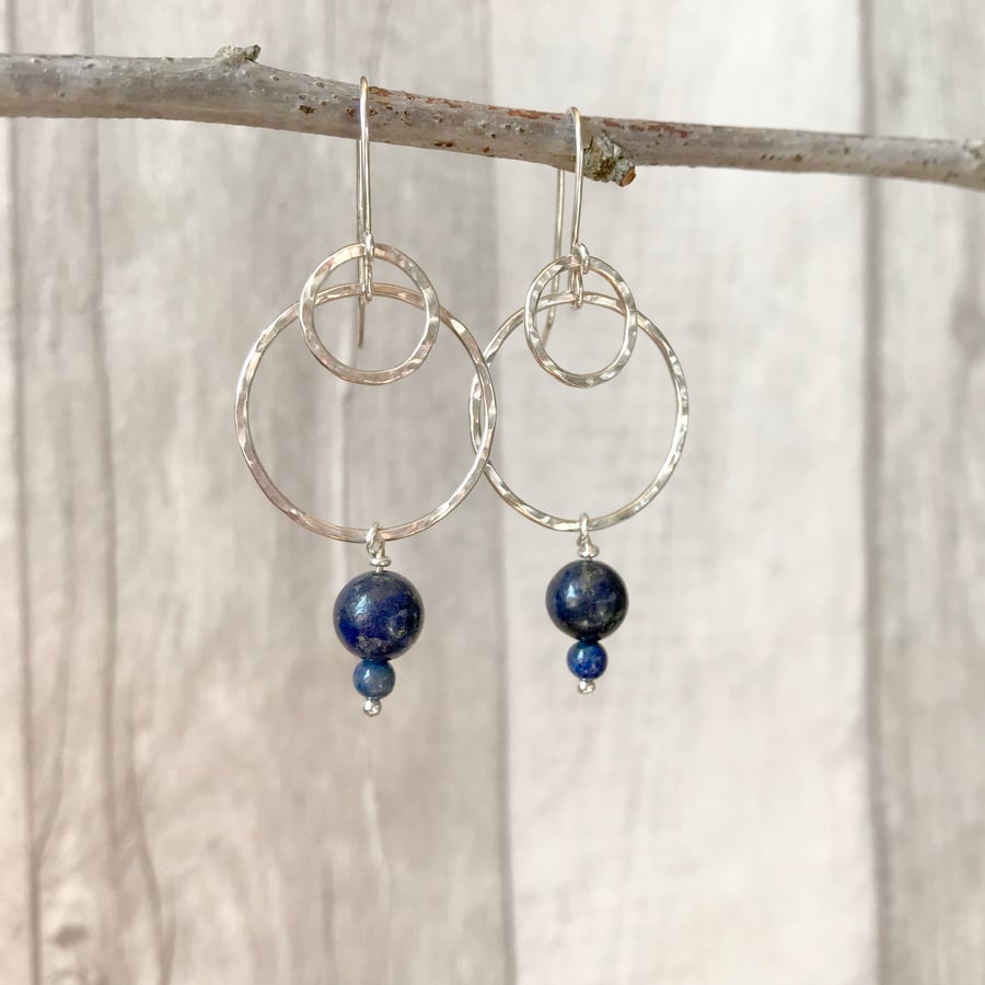 Lapis Lazuli and silver circle hook earrings
