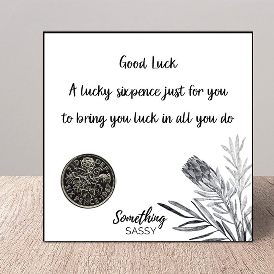Lucky Sixpence Good Luck Flat Card with Envelope can be personalised.