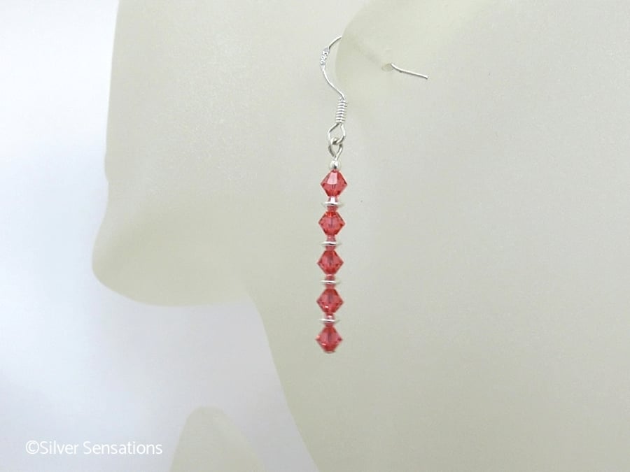 Pink Orange Swarovski Crystals & Sterling Silver Drop Earrings