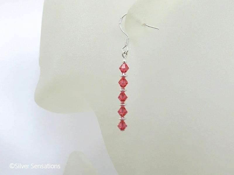 Pink Orange Swarovski Crystals & Sterling Silver Drop Earrings