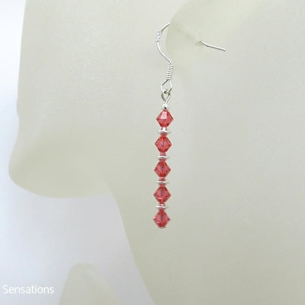 Pink Orange Swarovski Crystals & Sterling Silver Drop Earrings