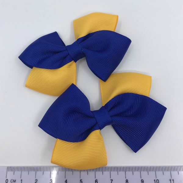 Cobalt Blue and Yellow Gold Diagonal Double with Bows on Clips (pair)