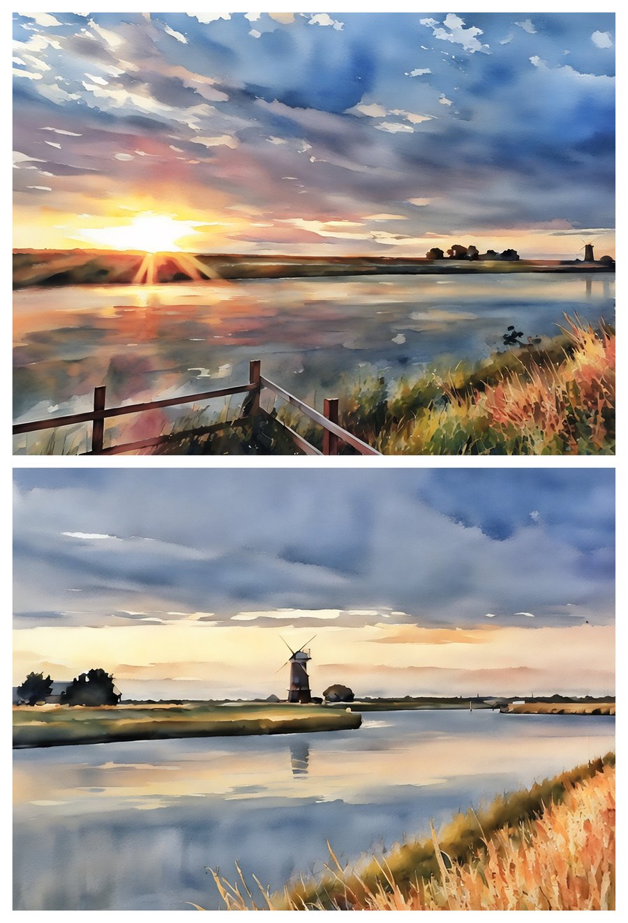 Pack of 2 A5 Greeting Cards View From Redmill Norfolk Broads