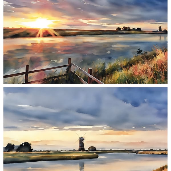 Pack of 2 A5 Greeting Cards View From Redmill Norfolk Broads